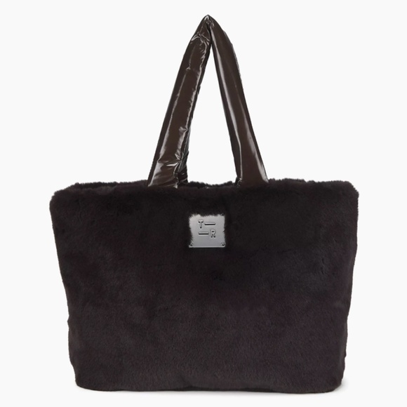 Think Rolyn Duplex Reversible Faux Fur Tote Travel Shoulder Work Gym Bag Brown - Picture 1 of 13